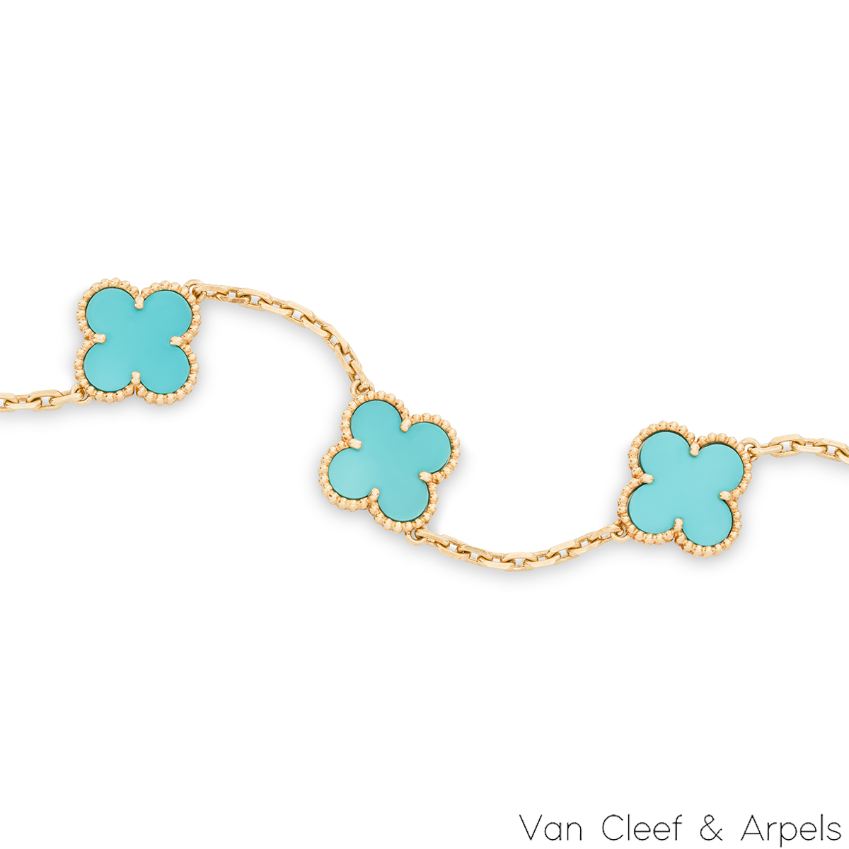 Van Cleef & Arpels Turquoise Vintage Alhambra 5 Motif Bracelet VCARA4200